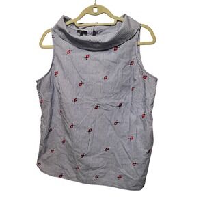 Talbots Petites LP Striped Sleeveless‎ ladybugs Lips Embroidered Nautical